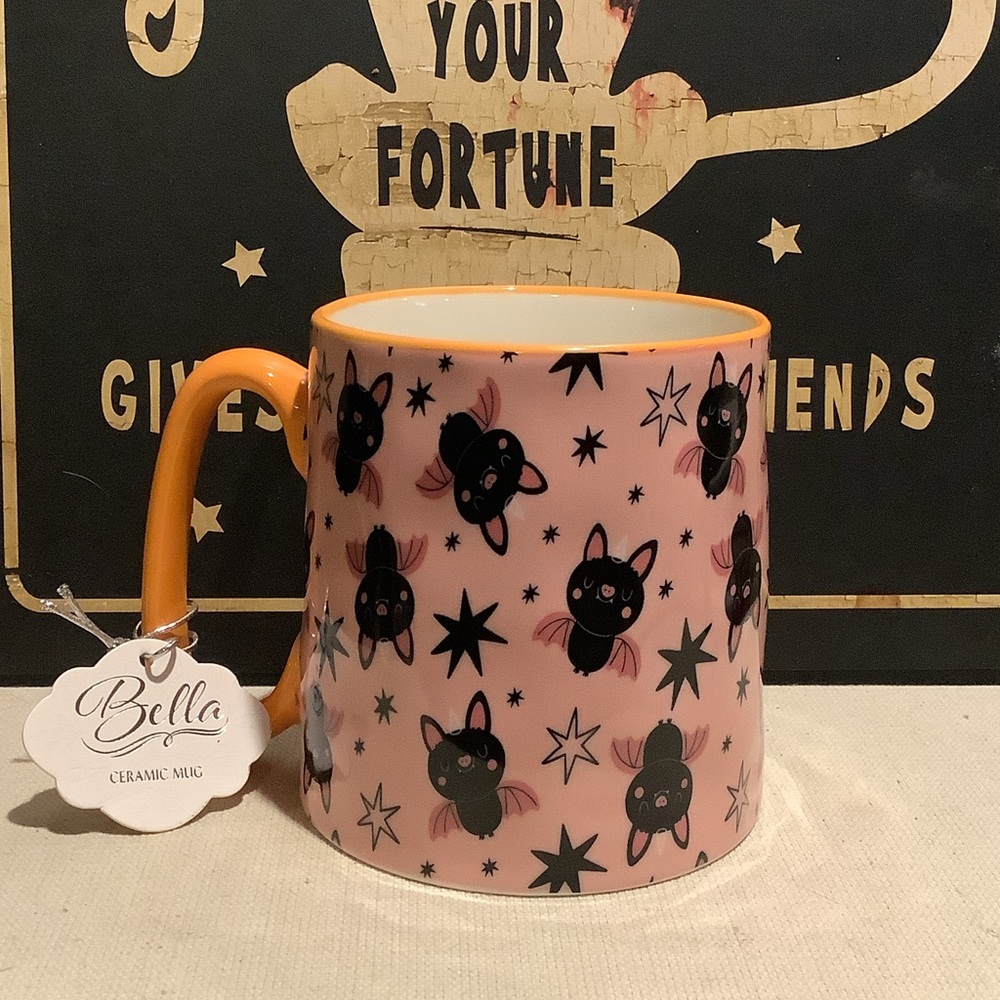 New! 10 Strawberry Street Pink Halloween Bat Coffee Mug 🦇